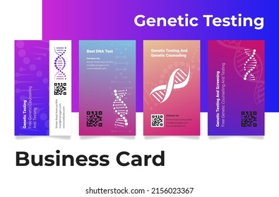 Collection Genetic Testing And Screening Vertical Business Card Template Vector Illustration. Set DNA Medical Laboratory Analysis Biotechnology Molecular Research Nanotechnology Structure Promo