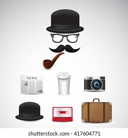 The collection of gentleman's, hipster, retro icons. Vector art.
