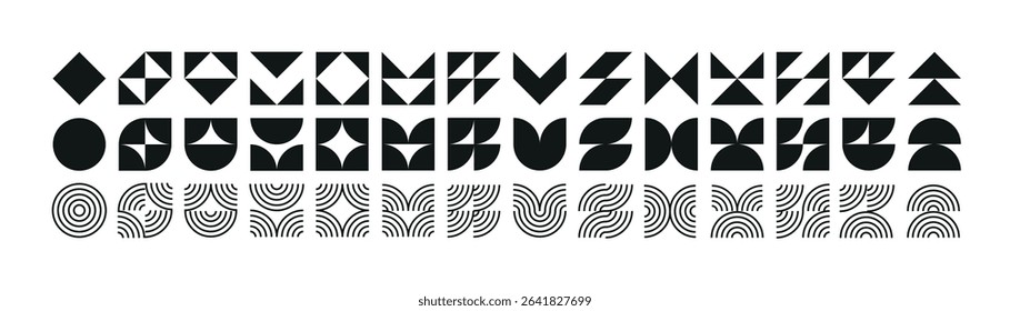 Collection of geometric and abstract shapes. Set of abstract symbols. Brutalist style set of geometric shapes.