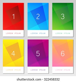 Collection of geometric abstract style banners and backgrounds in different colors. Polygon cards with space for text.