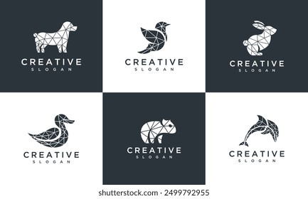 Collection of geometric animal logo vector icon templates	