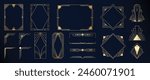 Collection of geometric art deco ornament. Luxury golden decorative element with different line, frame, headers, dividers, borders, gatsby. Set of elegant design suitable for card, invitation, poster.