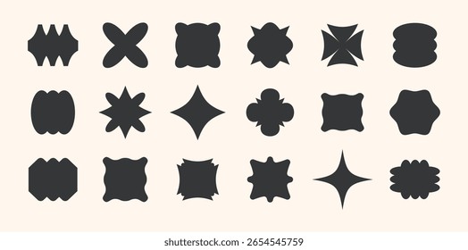 Coleção de formas básicas geométricas sobre fundo branco. Elementos de forma básicos com conjunto de vetores de bordas afiadas e arredondadas. Design gráfico de ícones para decoração, logotipo, negócios, anúncios.