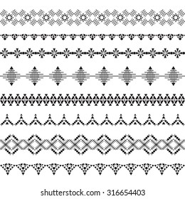 Collection of geometric borders for tribal design. Vector.