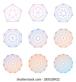 Collection of geometric colored shapes on white background. Vector