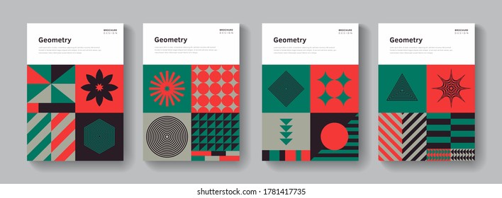 Collection of geometric covers. Abstract Bauhaus pattern. Retro shapes composition.