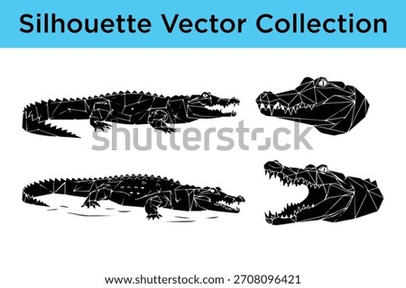 A collection of geometric crocodile and alligator silhouettes in vector format, perfect for wildlife design projects.