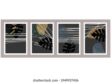 Colección de carteles de diseño geométrico, plantillas vectoriales con elementos de línea, campos y combinaciones florales con colores modernos