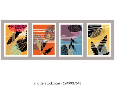 A collection of geometric design posters, vector templates with line elements, fields and floral combinations with modern colors