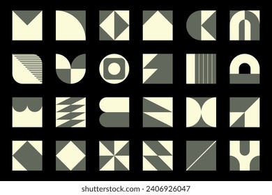 Collection of geometric elements. Set of isolated vector shapes. Architectural and modernist motifs.