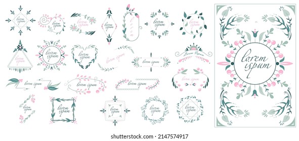 Colección de marcos florales geométricos. Modernas plantillas minimalistas y florales para tarjetas de invitación. Dibujo de línea de moda, estilo de lino. Ilustración del vector