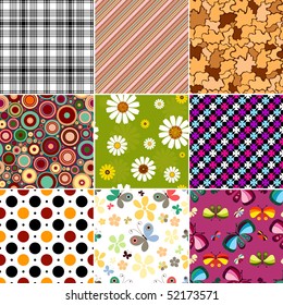 Collection geometric and floral seamless patterns (vector)