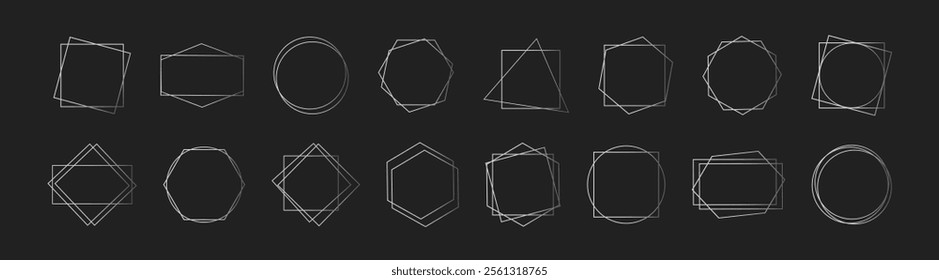 Collection geometric frames. Empty borders for social media, typography or invitation card design. Geometric polyhedron thin line frames collection