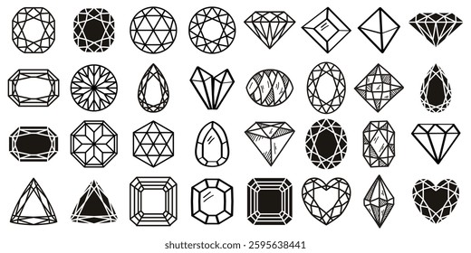 Collection of Geometric Gemstone and Diamond Illustrations