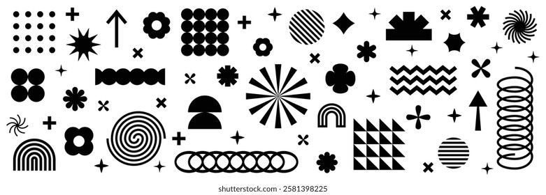 Collection of geometric graphic elements. Brutalist style abstract shapes. Retro design. Vector illustration