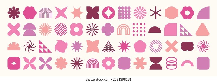 Collection of geometric graphic elements. Brutalist style abstract shapes. Retro design. Vector illustration