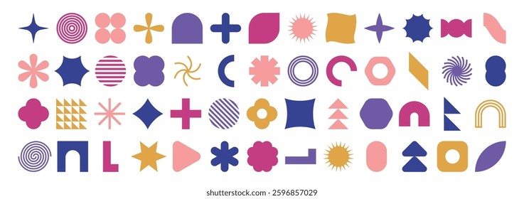 Collection of geometric graphic elements. Brutalist style abstract shapes. Retro design. Vector illustration