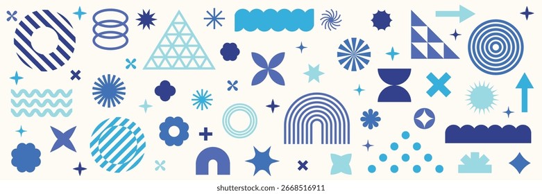 Collection of geometric graphic elements. Brutalist style abstract shapes. Retro design. Vector illustration
