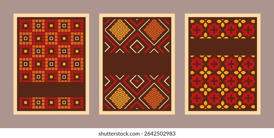 Collection of geometric graphic pattern in retro colors