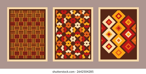 Collection of geometric graphic pattern in retro colors