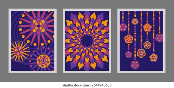 Collection of geometric graphic template in pop art colors