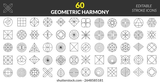 Collection of Geometric Harmony Icons A Variety of Abstract Shapes and Patterns Editable Stroke Icons for Design