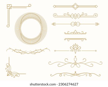 Collection of geometric lines art deco ornament. Luxury decorative elements