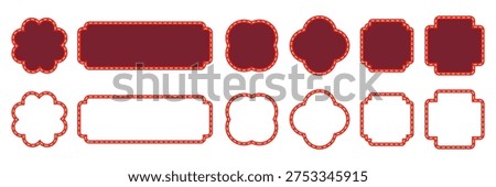 Collection of geometric marquee frames. Vintage cinema ticket borders, retro theater decorative shapes, ornamental red and gold label set, blank classic heraldic plaque badges vector illustration.