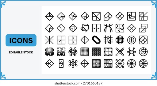 Colección de iconos vectoriales de contorno geométrico para proyectos creativos y de diseño