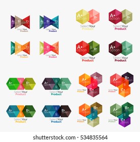 Collection of geometric paper infographic templates. Business abstract backgrounds for workflow layout, diagram, number options or web design