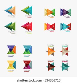 Collection of geometric paper infographic templates. Business abstract backgrounds for workflow layout, diagram, number options or web design