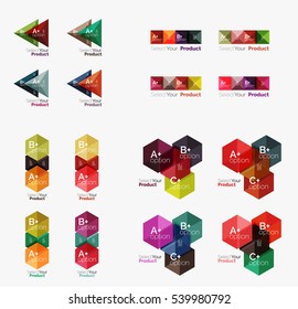 Collection of geometric paper infographic templates. Business abstract backgrounds for workflow layout, diagram, number options or web design