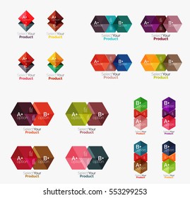 Collection of geometric paper infographic templates. Business abstract backgrounds for workflow layout, diagram, number options or web design