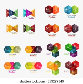 Collection of geometric paper infographic templates. Business abstract backgrounds for workflow layout, diagram, number options or web design