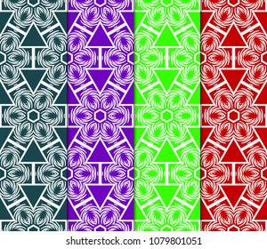 collection of geometric pattern with floral abstract ornament. Seamless vector background. Graphic modern pattern
