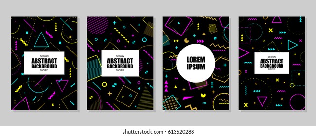 Collection geometric pattern with mosaic shapes. Fashion 80-90s. Vector illustration design. A4 format.