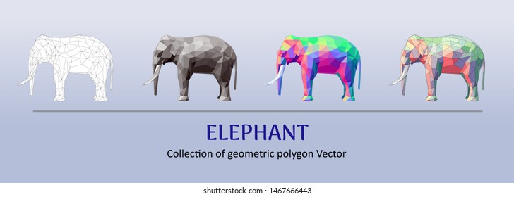 Collection of geometric polygon elephant style, vector illustration,polygonal icons, low poly illustration,modern style,Triangle