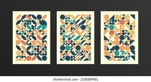 Collection of geometric posters with minimalistic shapes. For wall posters, banners, flyers, decor. Neo-geo style.