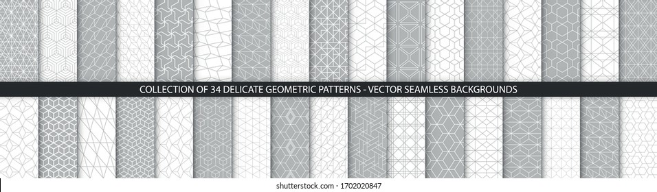 Collection Of Geometric Seamless Patterns. Abstract Geometric Hexagonal Textures. Seamless Vector Monochrome Backgrounds.