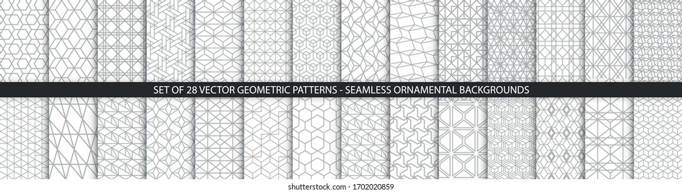 Collection of geometric seamless patterns. Abstract geometric hexagonal textures. Seamless vector monochrome backgrounds.