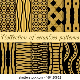 Collection of geometric seamless patterns in art deco style. Vector illustration.