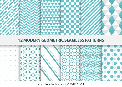 Colección de patrones geométricos sin fisuras. El moderno diseño turquesa. Se incluyen relojes.