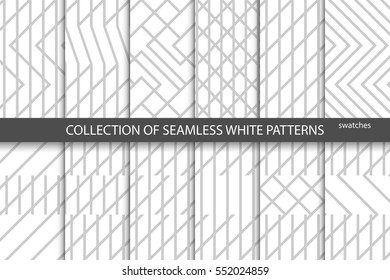 Collection of geometric seamless patterns.Vector monochrome backgrounds.