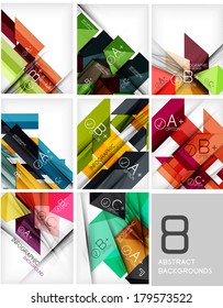Collection of geometric shaped line backgrounds - 8 design templates. For business background | numbered banners | business lines | graphic website