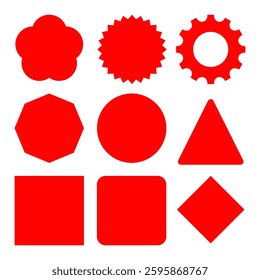 collection of geometric shapes, include a flower, starburst, gear, octagon, circle, triangle, square, rounded square, and diamond