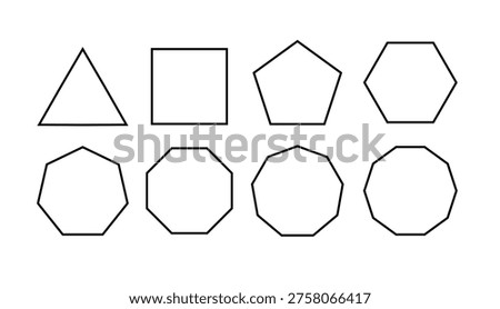 Collection of geometric shapes including hexagons, octagons, and triangles. Modern vector icons perfect for infographic design and data presentation templates.