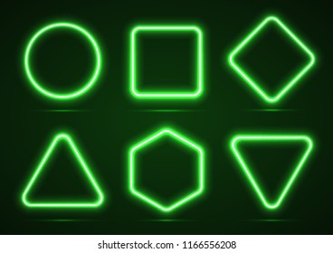 Collection of geometric shapes. Neon line. The shape is square, round, triangular, quadrangular and hexagonal. Vector illustration