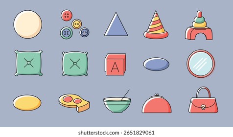 Colección de Formas geométricas y objetos Ilustraciones vectoriales simplificadas
