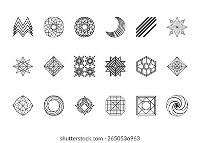 Colección de patrones de Formas geométricas en líneas en un Vector que incluye círculos de estrellas