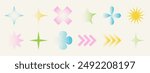 Collection of geometric shapes with photocopy effect. Vector noise grainy texture